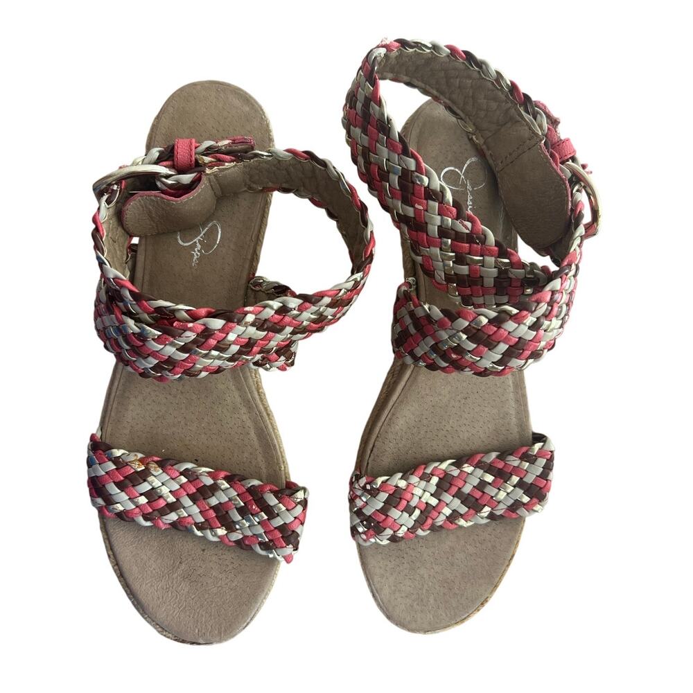 Jessica Simpson Women's Leila Pink Brown Gold Espadrille Wedge Sandals Size 8.5 - Picture 4 of 8